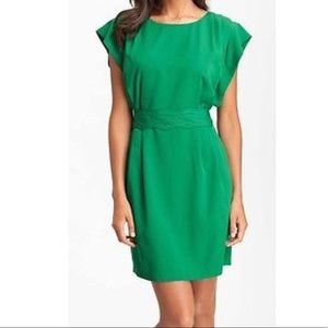 Emerald Green Drape Sleeve Sash Belt Dress